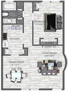 A2 - One Bedroom / One Bath - 595 Sq. Ft.*