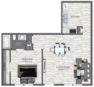 A3 - One Bedroom / One Bath - 683 Sq. Ft.*