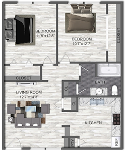 B1 - Two Bedroom / One Bath - 800 Sq. Ft.*