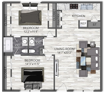 B2 - Two Bedroom / Two and 1/2 Bath - 858 Sq. Ft.*