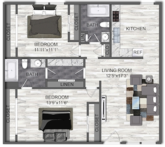 B3 - Two Bedroom / Two Bath - 975 Sq. Ft.*