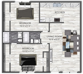 B4 - Two Bedroom / Two Bath - 982 Sq. Ft.*